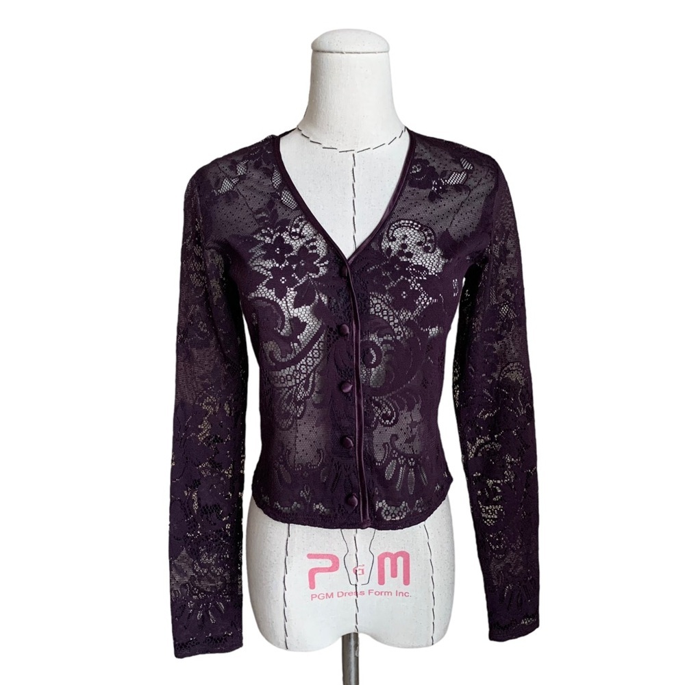 Vintage 90s Mica Plum Sheer Lace Top Cardigan Whimsigoth